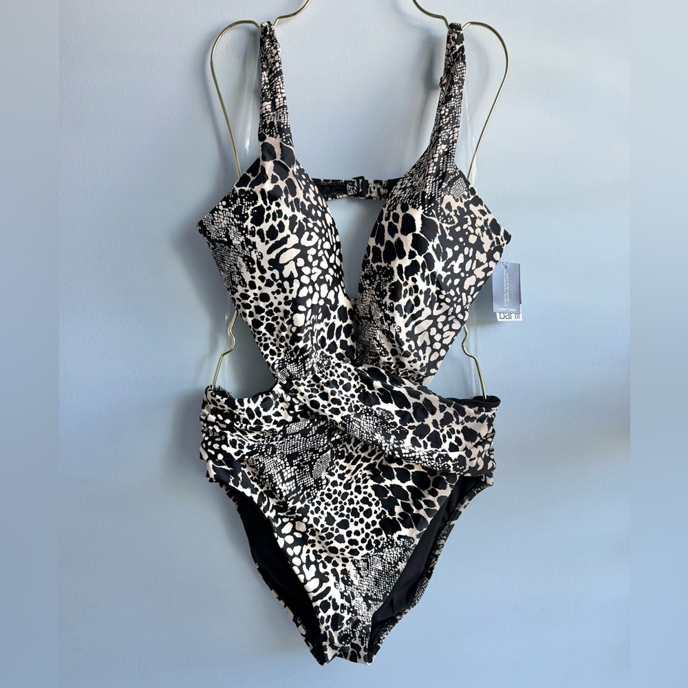 Bar III Black and White Animal Print One-Piece Swimsuit